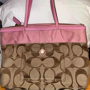 Coach Signature Pink and Brown Tote